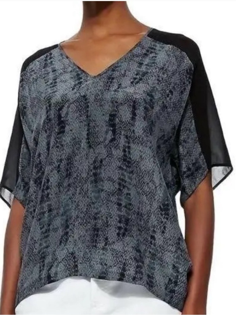 EILEEN FISHER silk top Charcoal Gray Silk Crepe blouse shirt medium fit